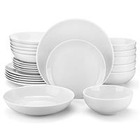 MALACASA, Series Elisa, 24-Piece Dinner Sets Ivory White Porcelain Dinner Set with 6-Piece 6.7" Cereal Bowls, 6-Piece 9.75" Dinner Plate, 6-Piece 7.5" Dessert Plate and 6-Piece 8.5" Deep Soup Plates