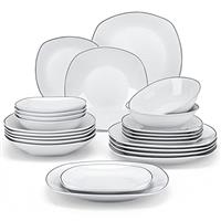 MALACASA, Series Elisa, 24-Piece Dinner Sets Ivory White Porcelain Dinner Set with 6-Piece 6.7" Cereal Bowls, 6-Piece 9.75" Dinner Plate, 6-Piece 7.5" Dessert Plate and 6-Piece 8.5" Deep Soup Plates