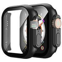 Piuellia 2 Pack Black Hard Case with Tempered Glass Screen Protector Compatible for Apple Watch Series 9 Series 8 Series 7 41mm, Ultra-Thin Shockproof Overall Protective Cover for iWatch