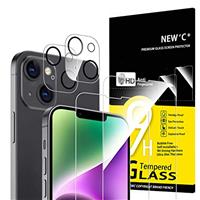 NEW'C 4 Pack, 2 Pack for iPhone 13 Mini Screen Protector + 2 Pack Camera Lens Protector, Sensor Protection,Case Friendly Tempered Glass Film