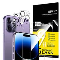 NEW'C 4 Pack, 2 Pack for iPhone 13 Mini Screen Protector + 2 Pack Camera Lens Protector, Sensor Protection,Case Friendly Tempered Glass Film