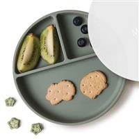 Moonkie Suction Plates for Babies & Toddlers | BPA-Free Silicone Divided Plates with Lid | Microwave and Dishwasher Safe - 2 Pack (Pale Mauve/Blush)