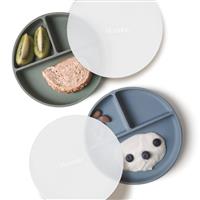Moonkie Suction Plates for Babies & Toddlers | BPA-Free Silicone Divided Plates with Lid | Microwave and Dishwasher Safe - 2 Pack (Pale Mauve/Blush)