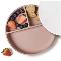 Moonkie Suction Plates for Babies & Toddlers | BPA-Free Silicone Divided Plates with Lid | Microwave and Dishwasher Safe - 2 Pack (Pale Mauve/Blush)