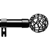 Black and Silver Round Hollow Out Finials Curtain Poles, For Eyelet Curtain Rods, Fittings Set, Window Pole for Living Room and Door