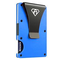 Ancocs Credit Card Holder Minimalist Design with Metal Money Clip -NFC RFID Blocking Slim Aluminum Wallet Purse Card Organizer for MenBlue