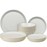 Denby - Halo Speckle Coupe Dinner Set For 4 - 12 Piece Ceramic Tableware - Dishwasher Microwave Safe Stoneware Crockery - Reactive Glaze, Grey - 4 x Dinner Plate, 4 x Medium Plate, 4 x Cereal Bowl