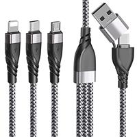 3 in 1 Multi Charger Cable, Multiple USB Cable Nylon Braided with Micro USB Type C Charging Cable Connector for Phone Android Galaxy, Huawei, Nexus, Nokia,LG, Sony, PS4