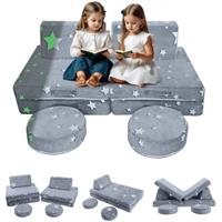 MeMoreCool Kids Play Sofa Bed, Modular Toddler Armchair Couch Chair for Bedroom Playroom, 8-Piece Fold Out Couch Play Set, Creative Baby Couch Children Convertible Sofa