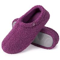 HomeTop Women's Fuzzy Curly Fur Memory Foam Loafer Slippers Bedroom House Shoes with Polar Fleece Lining