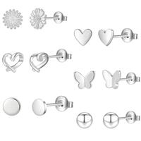 6Pairs Silver Studs Earrings for Women - Sterling Silver Moon & Star Studs Earrings Sets for Teens & Girls Gifts with Box