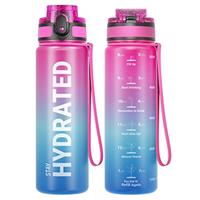 Sahara Sailor Leakproof Water Bottle 1L/500ML/750ML, Tritan BPA Free Motivational Sport Drinks Bottle with Clear Time Marker, Lock Cover, Easy Clean Brush, Durable for Gym, School, Cycling (1 Bottle)