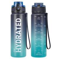 Sahara Sailor Leakproof Water Bottle 1L/500ML/750ML, Tritan BPA Free Motivational Sport Drinks Bottle with Clear Time Marker, Lock Cover, Easy Clean Brush, Durable for Gym, School, Cycling (1 Bottle)
