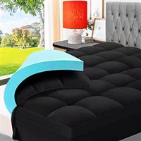 ELEMUSE Black Memory Foam Mattress Topper with Fluffy Pillow Top Cover, Mattress Topper Double Bed for Back Pain Relief, with OEKO-TEX CertiPUR-US Double Size-135x190cm