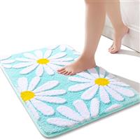 Pink Bath Mat White Flower Rug 40 x 60 cm, Non Slip Bath Mats for Bathroom, Soft Microfiber Bathroom Mat, Machine Washable Rug Durable Bathmat, Super Absorbent Floor Mat for Living Room, Shower