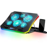 TopMate C12 Laptop Cooling Pad RGB Gaming Notebook Cooler for Desk and Lap Use, Laptop Fan Stand 8 Adjustable Heights with 6 Quiet Fans and Phone Holder, for 15.6-17.3 Inch Laptops