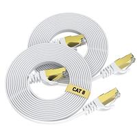 VOIETOLT Cat8 Ethernet Cable, 40Gbps/2000Mhz Flat High Speed Network Cable, STP RJ45 Gigabit Cat-8 Lan Internet Cable for PS4/5, for Modem - White