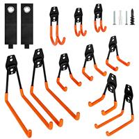Kitmiido Heavy Duty Steel Garage Hooks 12 Pack - Wall Mount Utility Tool Organizer for Bike, Ladder, Garden Tools, Ropes, Cables - Anti-Slip Storage Hooks