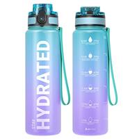 Sahara Sailor Leakproof Water Bottle 1L/500ML/750ML, Tritan BPA Free Motivational Sport Drinks Bottle with Clear Time Marker, Lock Cover, Easy Clean Brush, Durable for Gym, School, Cycling (1 Bottle)