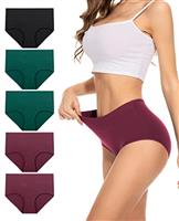 PULIOU Womens Knickers Ladies High Waisted Cotton Underwear Panties Briefs Full Back Coverage Comfy Stretchy Slight Tummy Contorl Multipack of 5