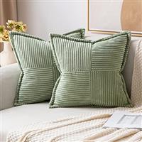 MIULEE Cushion Cover Striped Corduroy Fabric Square Throw Pillowcase Solid Cushion Covers for Sofa Chair Couch Bedroom Decorative Pillowcases 18x18 inch 45x45cm 4 Pieces