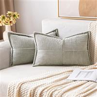 MIULEE Cushion Cover Striped Corduroy Fabric Square Throw Pillowcase Solid Cushion Covers for Sofa Chair Couch Bedroom Decorative Pillowcases 18x18 inch 45x45cm 4 Pieces