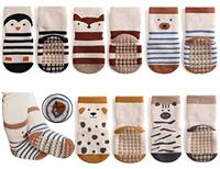 Exemaba Baby Socks with Grips Winter - 5 Pairs Toddler Cartoon Animal Floor Non Slip Socks Kids Thick Warm Anti Slip Socks for Girls Boys