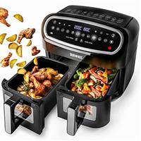 Duronic AF34 BK Triple Drawer 10L Digital Air Fryer with Visual Window, Dual Zone, 10-in-1 Large Drawer AirFryer for Family, Uses No Oil, Air Fry, Roast, Bake, Dishwasher Safe Non-Stick Baskets, Black