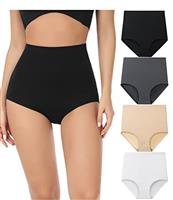 wirarpa Women's Cotton Knickers Super High waisted Briefs Ladies Underwear Full Coverage Panties 4 Pack