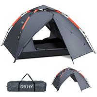 Cflity Camping Tent, 3 Man Instant Pop Up Tent Waterproof Three Layer Automatic Dome Tent, Large Lightweight 4 Seasons Tent, Backpacking Tent with Removable Rain-Fly 2 Extensible Porch for Camping