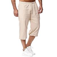 Sprifloral Mens Linen Shorts 3/4 Length Pants Summer Trousers Beach Yoga Joggers Casual Sweatpants
