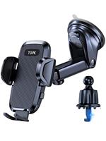 TOPK Car Phone Holder, [2023 Military-Grade Suction & Hook] 4 in 1 Super Stable Mount for Car Dashboard/Windscreen/Air Vent, Compatible with All Mobile Phones