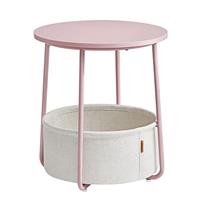 VASAGLE Side Table, Round End Table with Fabric Basket, Spacious, for Living Room Bedroom, Bedside Table, Modern Style