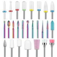 26pcs Nail Drill Bits Set, 3/32inch Professional Ceramic Safety Bits for Nail Drill, Diamond Cuticle Efile Nail Drill Bits, Remover Bits for Acrylic Gel Nail Tech Manicure Pedicure, Home Salon