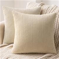 MIULEE Set of 2 Striped Corduroy Square Throw Pillow Case Soft Cushion Cover Sham Home for Sofa Chair Couch/Bedroom Decorative Fluffy Large Pillowcases