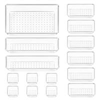 Vtopmart 15 Pack Drawer Organisers, 4-Size Versatile Bathroom and Vanity Drawer Organizer Trays, Clear Plastic Storage Bins for Makeup, Bedroom, Kitchen Gadgets Utensils and Office