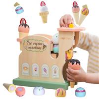 Smartwo Wooden Ice Cream Maker Playset, Kids Ice Cream Toy Set, Pretend Play Food for Children Kitchen, Toy Shop Accessories, Role Play Game for Toddlers 3 4 5 Years Old, Gift for Girls Boys
