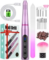 Electric Nail Files, Cordless Nail Drill Rechargeable, 5 Adjustable Speed E File, Professional Electric Nail Drill for Acrylic Nails with 20000 RPM, Portable Manicure Pedicure Kit Gifts for Women Mum