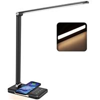 LED Desk Lamp with Wireless Charger, USB Charging Port, BIENSER Table Lamp with 10 Brightness Level, 5 Lighting Color, Dimmable Eye-Caring Desk Lamps for Home Office, Touch Control,30/60min Auto Timer