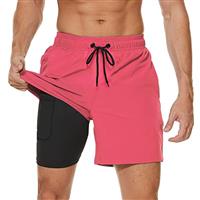 Arcweg Men's Swim Trunks Mens Swimming Shorts with Compression Liner Quick Dry Stretchy 2 in 1 Board Shorts with Zipper Pockets