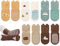 Exemaba Baby Socks with Grips for Girls Boys 5 Pairs Cute Animal Cartoon Toddler Kids Anti-Slip Socks