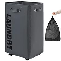 DOKEHOM Large Laundry Basket with Handle on Wheels, Collapsible Fabric Laundry Hamper, Foldable Clothes Organizer, Folding Washing Bin