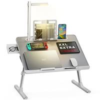 Laptop tray, Lapdesk, SAIJI 3 Light Modes Bed Desk, Height Adjustable, with Book Stand, Drawer, Tablet Slot, For Read, Study, Work, Breakfast