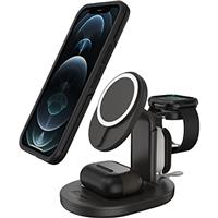 OtterBox Wireless 3 in 1 MagSafe Charging Stand, Strong Magnetic Alignment and Attachment with MagSafe, Sleek Multi-Devicie Charging Station for iPhone, AirPods and Apple Watch, Black