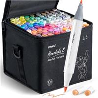 Ohuhu Alcohol Art Markers, Double Tipped Brush Tip Markers for Artist Sketching, Adult Coloring, Illustration - Blender + Case & Fine Tips