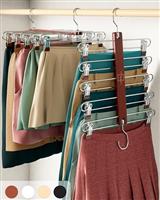MORALVE Skirt Hangers Space Saving - European Beechwood Shorts Hangers & Skirt Hangers - Women Space Saving Skirt Hangers with Clips - Closet Organisers & Storage 5 Tier Skirt Hanger Skirt Organiser
