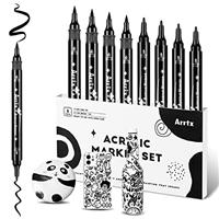 Arrtx Brush Tip and Fine Tip Paint Markers,Acrylic Paint Pens for Rock Painting, Water Based Acrylic Painting Supplies for Fabric, Ceramic, Fabric, Canvas, Wood, Glass