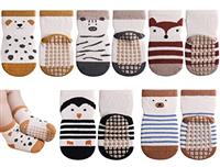 Exemaba Baby Socks with Grips for Girls Boys 5 Pairs Cute Animal Cartoon Toddler Kids Anti-Slip Socks