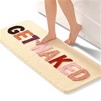 QJHOMO Get Naked Bath Mat Beige Bathroom Mats, Non Slip Bath Mats for Bathroom, Colourful Letters Soft Microfiber Bathroom mat, Machine Washable Rug