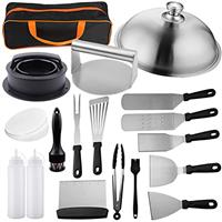Griddle Accessories Kit, BBQ Flat Top Grill Accessories Set Outdoor Camping Heavy Duty Stainless Steel Spatulas Barbecue Tools Set Cooking Utensils Set, Scraper, Tongs